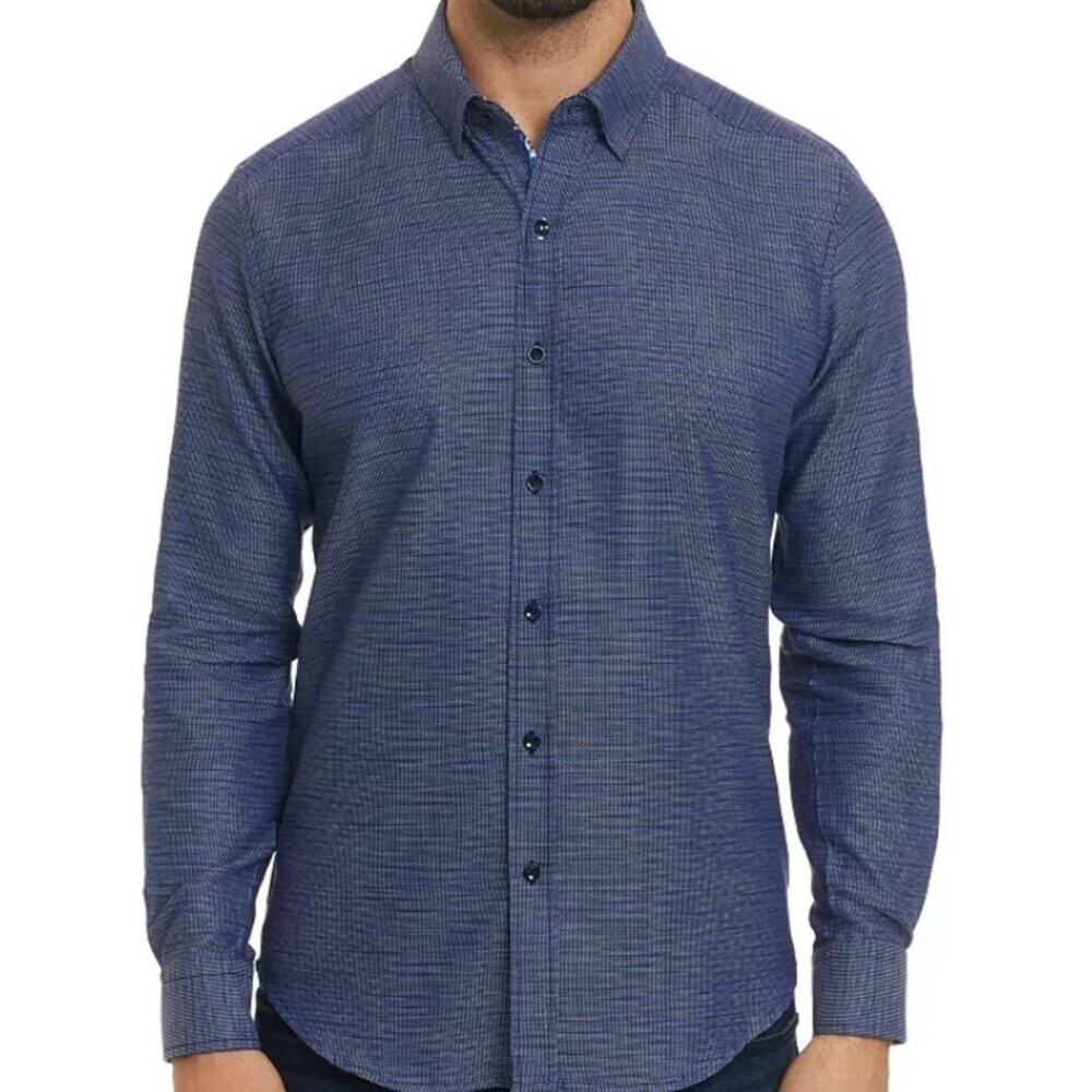 Robert Graham NWT Men's Crantor Geometric Pattern Shirt Navy Blue  Size Large
